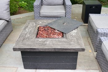 Metal Square Firepit With Faux Wood Top And Propane Tank Cube