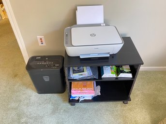 HP Printer On Printer Stand, And Paper Shredder