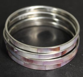 Four Matched Abalone Shell Aluminum Bangle Bracelets