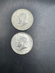 2 Uncirculated Kennedy 40 Silver Half Dollars 1966, 1968-D