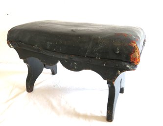Antique Leather Top Wood Stool Ottoman