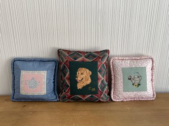 3 Pillows With Needlepoint Inserts