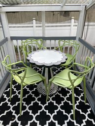 Molded Plastic Table And Plastic Chairs, Contemporary Patio/ Indoor Furniture In The Style Of Mackenzie Childs