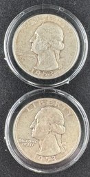 Lot Of 2 Washington Silver Quarters 1953, 1953-S