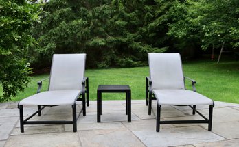 Set Of 2 Brown Jordan  Aegean Sling Chaise Lounge Chairs And A Slat Side Table