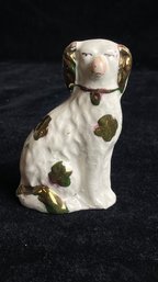 Antique English Staffordshire Spaniel With Green Luster Decoration