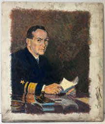 Vintage Oil Pastel Drawing - Fisk - Admiral Royal E Ingersoll - WWII Naval Commander -  20 X 24 Gesso Board