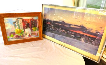 2 Worcester Art Framed Prints Aurora And Downtown Signed