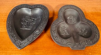 Two Small Black Wedgewood Bowls - Heart And Clover Shaped