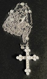 18 K White Gold Marked 750 European Marking Diamond Encrusted Cross On 18' Chain  6 Gram Weight