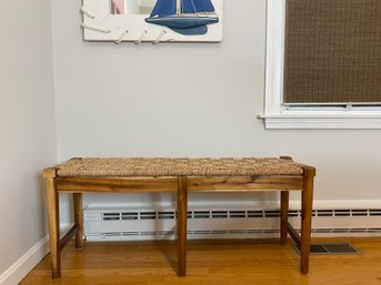 Woven Sisal And Solid Wood Bench