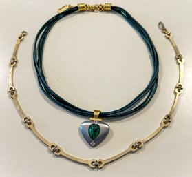 A Vintage Malachite Necklace, C. 1988 David Grau, And A Vintage Gold Plated Christian Dior Necklace