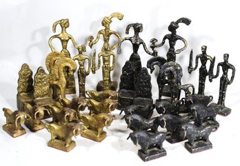 Complete Bronze Brass Minoan Chess Set Heavy Cast Figures