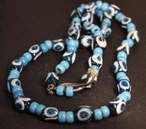 Art Glass Hand Blown 'evil Eye' Beads Beaded Necklace 30' Long