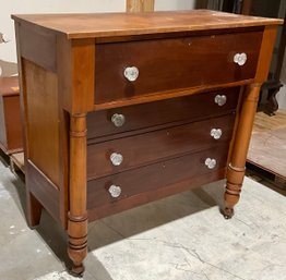 Antique Cherry And Curly Maple Empire Chest With Glass Knobs