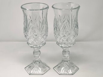 Vintage Cut Crystal Two Piece Candle Holder Hurricane Lamp- A Pair