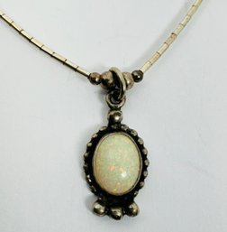 SIGNED STERLING SILVER OPAL DROP AND LIQUID SILVER BEADED NECKLACE