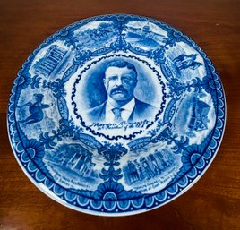 Blue And White Teddy Roosevelt Plate