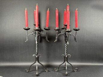 A Fantastic Pair Of Vintage Wrought Iron Candelabra