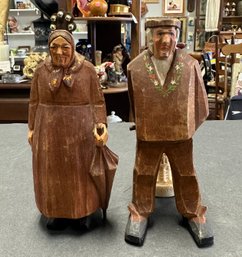 Two Beautiful Wooden Figurines Of A Man And Women .   Kat - A4