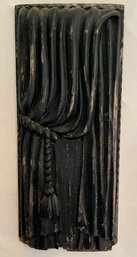 Unusual Carved Wooden Panel - A Curtain Tied Back With Rope And Tassel