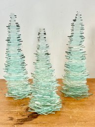 Set Of 3 Stacked Glass Christmas Trees