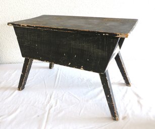 Antique Primitive Black Painted Wood Stool