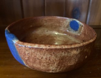 Signed Brown And Blue Pottery Bowl