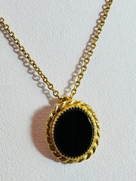 PETITE SIGNED KL 12K GOLD-FILLED AND ONYX NECKLACE