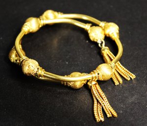 Vintage Gold Tone Coil Costume Bracelet Having Tassels