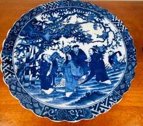 Large Blue And White Plate Asian Theme 12'