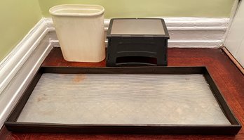 Copper Clad Shoe Entryway Tray From Mexico, Gorilla Ladders Folding Step Stool & Trash Bin