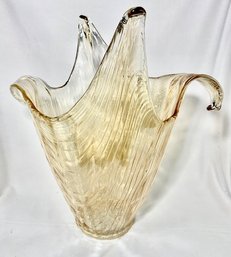 Large Vintage Champagne Handblown Murano Vase-