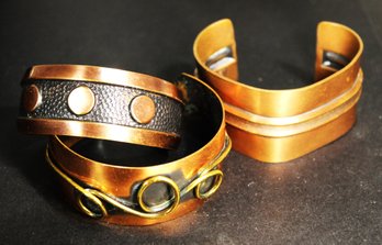 Lot Of Three Solid Copper Cuff Bracelets Vintage