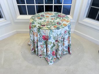 Cloth Covered Faux Table With Glass Top