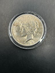 1923 Silver Peace Dollar In Plastic Case