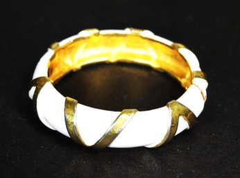 Vintage Gold Tone White Enamel Hinged Cuff Bracelet Original By Robert