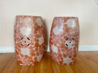 Pair Of Vintage Hexagon Shaped Asian Stools