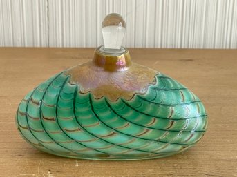 Vintage Iridescent Studio Art Glass Perfume Bottle Green