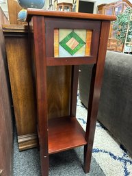 Small Plant Stand With Stain Glass Side