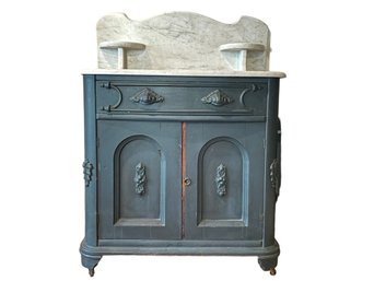 Antique Victorian Marble Top Washstand With Dovetail Joinery On Casters, Great Project Piece