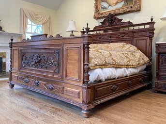A Stunning 19th Century King Bedstead (modified), From German 'Fertility' Bedroom Set