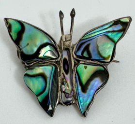 MEXICAN STERLING SILVER ABALONE SHELL BUTTERFLY BROOCH