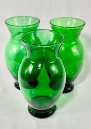 Vintage Trio Of Emerald Green Vases