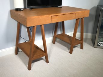 Good Looking Oak Finish Sawbuck Table/desk With One Drawer - SO Many Uses - Can Be Used ANYWHERE ! - NICE !