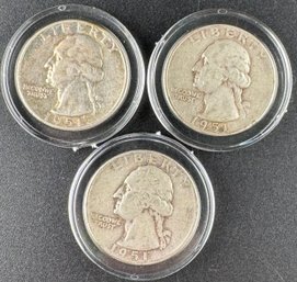 Lot Of 3 Washington Silver Quarters 1951, 1951-D, 1951-S