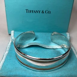 Incredible TIFFANY & Co. Sterling Silver And & 18K  Twisted Gold Wire Cuff Bracelet - Nice Tiffany Box / Bag