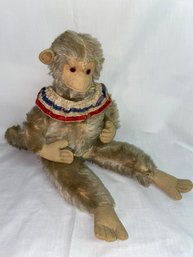 Vintage Mohair? Stuffed Monkey Animal 'Big Monkey' With Original Red, White And Blue Collar