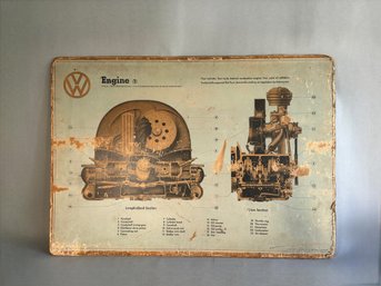 Large Vintage Volkswagen Engine Chart Sign