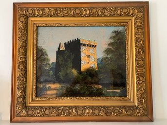 Vintage Reverse Glass Painting Of The Blarney Castle In Ireland.